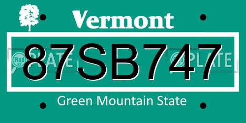 87SB747 Vermont License Plate