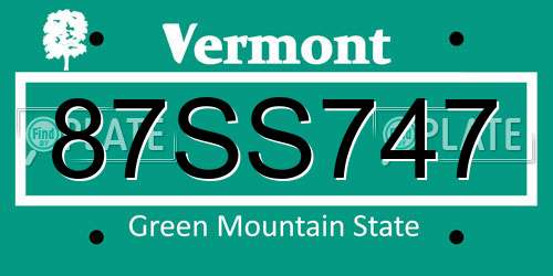 87SS747 Vermont License Plate