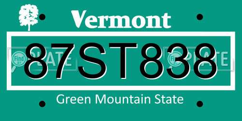 87ST838 Vermont License Plate