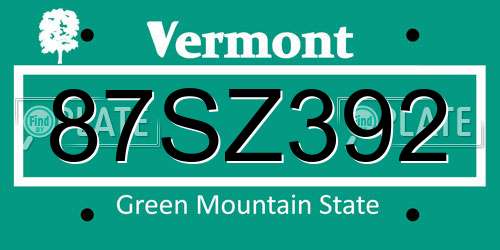 87SZ392 Vermont License Plate