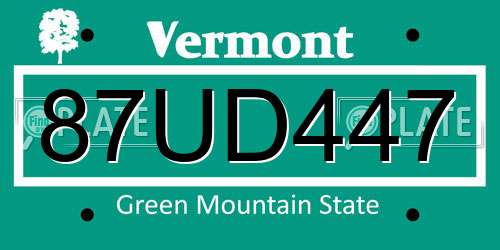 87UD447 Vermont License Plate