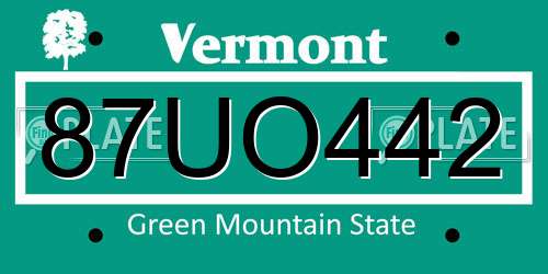 87UO442 Vermont License Plate