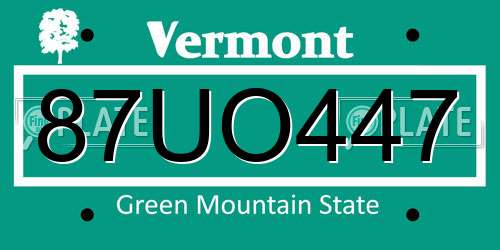 87UO447 Vermont License Plate