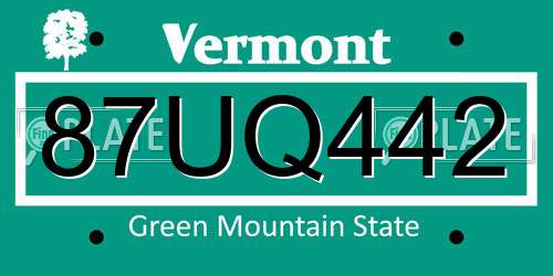 87UQ442 Vermont License Plate