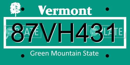 87VH431 Vermont License Plate