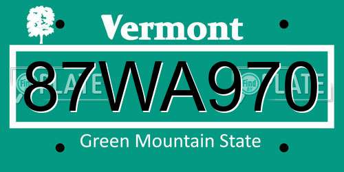 87WA970 Vermont License Plate