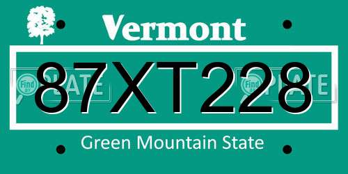87XT228 Vermont License Plate