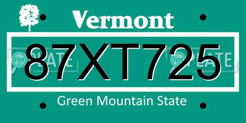 87XT725 Vermont License Plate