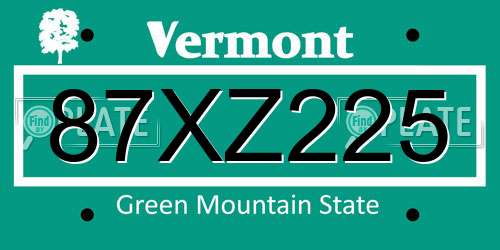 87XZ225 Vermont License Plate