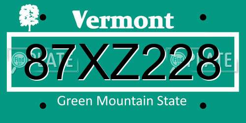 87XZ228 Vermont License Plate