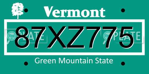 87XZ775 Vermont License Plate