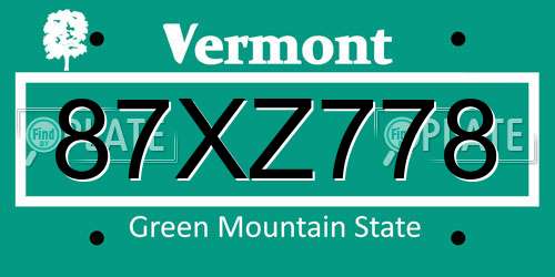 87XZ778 Vermont License Plate