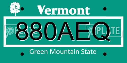 880AEQ Vermont License Plate
