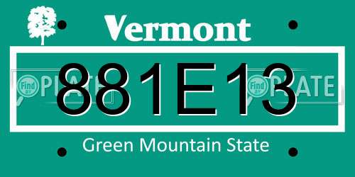 881E13 Vermont License Plate