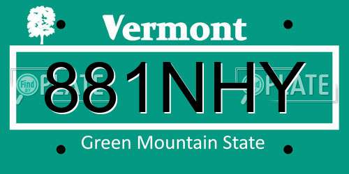 881NHY Vermont License Plate