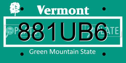 881UB6 Vermont License Plate