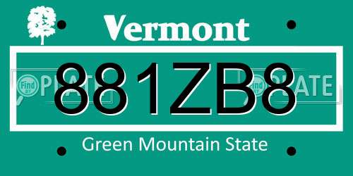 881ZB8 Vermont License Plate