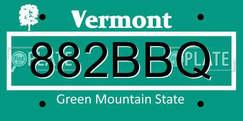 882BBQ Vermont License Plate