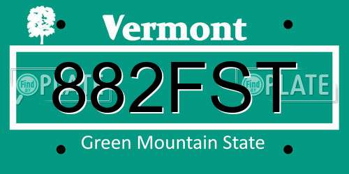 882FST Vermont License Plate