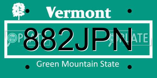 882JPN Vermont License Plate