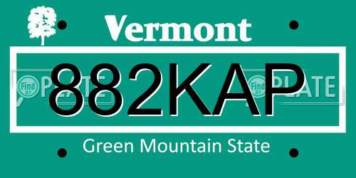 882KAP Vermont License Plate