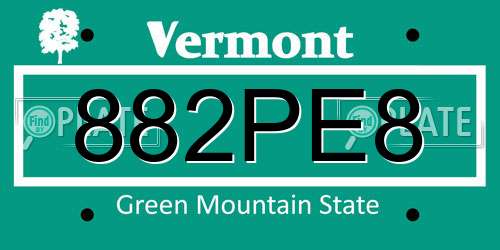 882PE8 Vermont License Plate