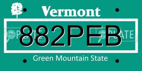 882PEB Vermont License Plate