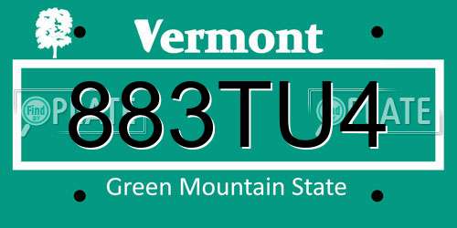883TU4 Vermont License Plate
