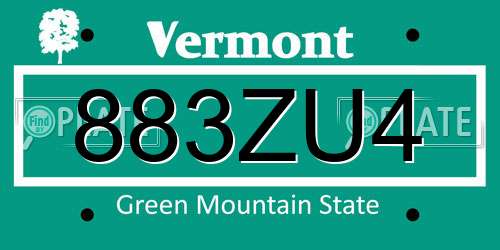 883ZU4 Vermont License Plate