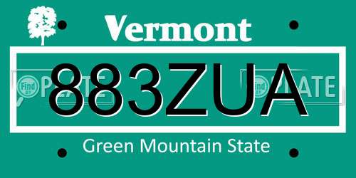 883ZUA Vermont License Plate