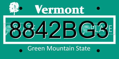 8842BG3 Vermont License Plate