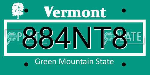 884NT8 Vermont License Plate