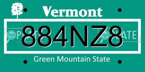 884NZ8 Vermont License Plate