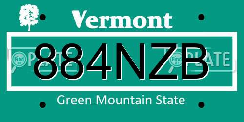 884NZB Vermont License Plate