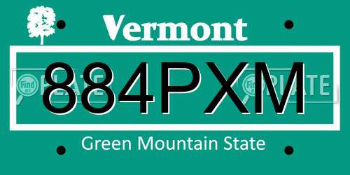 884PXM Vermont License Plate