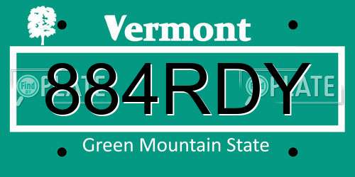 884RDY Vermont License Plate