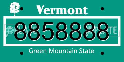 8858888 Vermont License Plate