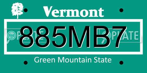 885MB7 Vermont License Plate