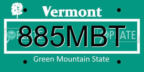 885MBT Vermont License Plate