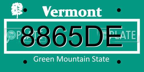 8865DE Vermont License Plate