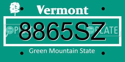 8865SZ Vermont License Plate