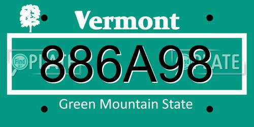 886A98 Vermont License Plate