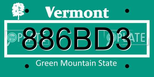886BD3 Vermont License Plate