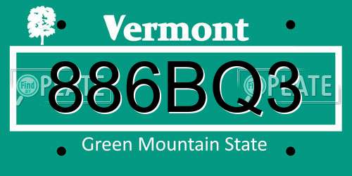 886BQ3 Vermont License Plate