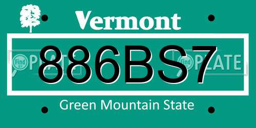 886BS7 Vermont License Plate