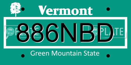 886NBD Vermont License Plate