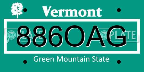886OAG Vermont License Plate