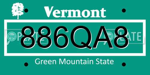 886QA8 Vermont License Plate