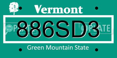886SD3 Vermont License Plate
