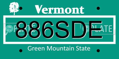 886SDE Vermont License Plate